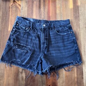 American Eagle Outfitters Curvy Black Distressed Denim Shorts